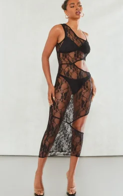 Sheer Lace One Shoulder Multi Cut Out Midaxi Dress-PrettyLittleThing Hot