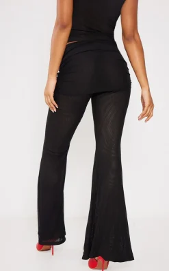 Best PrettyLittleThing Sheer Mesh Drawstring Fold Over Hem Flared Pants Black