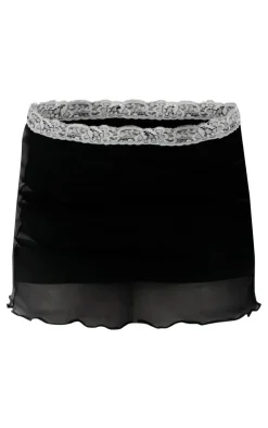 Online PrettyLittleThing Sheer Mesh Lace Trim Low Rise Micro Mini Skirt Black