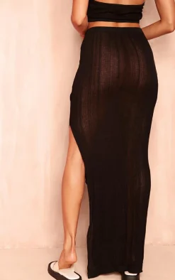 Best PrettyLittleThing Sheer Rib Knit Maxi Skirt Black
