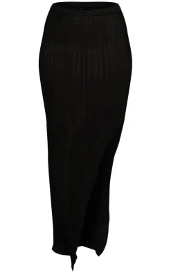 Best PrettyLittleThing Sheer Rib Knit Maxi Skirt Black