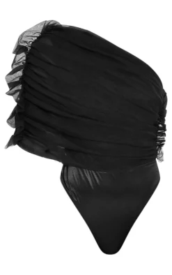 Sheer Ruffle One Shoulder Bodysuit-PrettyLittleThing Clearance