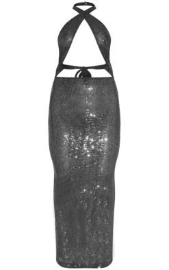 Sheer Sequin Cross Neck Cut Out Midaxi Dress-PrettyLittleThing Discount