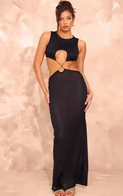 Sheer Textured Cut Out Cross Front Maxi Dress-PrettyLittleThing Online