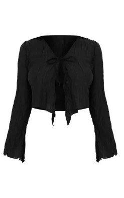 PrettyLittleThing Blouses*Sheer Textured Tie Front Blouse