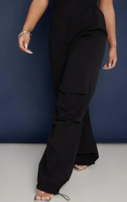 Discount PrettyLittleThing Shell Toggle Drawstring Ruched Cargo Pants Black