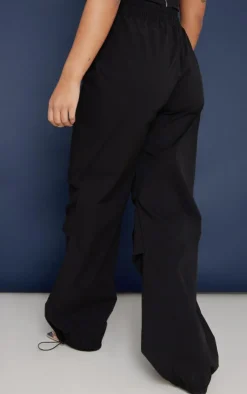 Discount PrettyLittleThing Shell Toggle Drawstring Ruched Cargo Pants Black