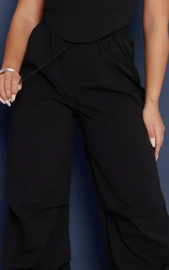 Discount PrettyLittleThing Shell Toggle Drawstring Ruched Cargo Pants Black