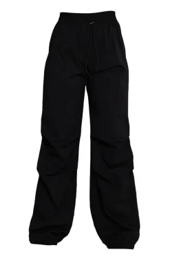 Discount PrettyLittleThing Shell Toggle Drawstring Ruched Cargo Pants Black