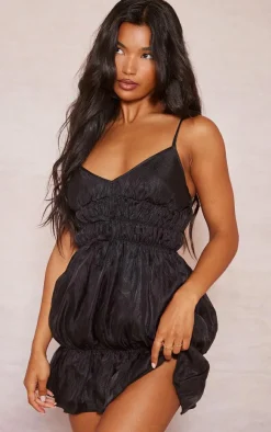 Shiny Elasticated Frill Strappy Shift Dress-PrettyLittleThing Sale