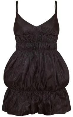 Shiny Elasticated Frill Strappy Shift Dress-PrettyLittleThing Sale