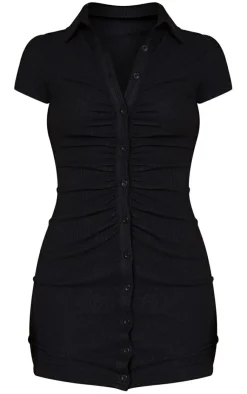 Short Sleeve Ruched Brushed Rib Shirt Dress-PrettyLittleThing Discount