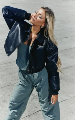 PrettyLittleThing Bomber Jackets*Shoulder Padded Cropped Bomber Jacket