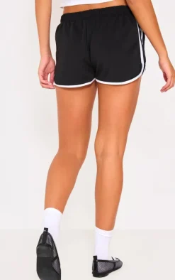 Black Side Stripe Detail Tricot Dolphin Shorts