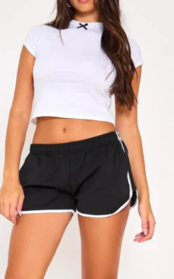 Black Side Stripe Detail Tricot Dolphin Shorts