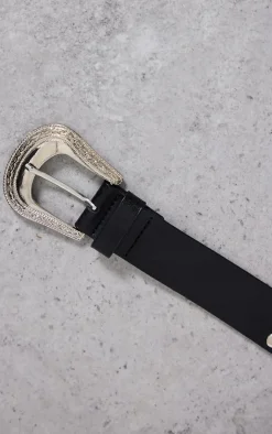PrettyLittleThing Black Belts*Silver Stud Western Buckle Waist Belt