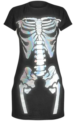 Skeleton Holographic Print T-shirt Dress-PrettyLittleThing Hot