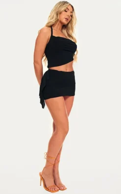 Discount PrettyLittleThing Skinny Cowl Hlaterneck Tie Crop Black