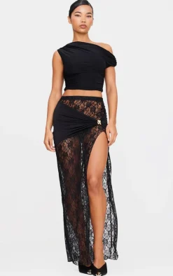 Skirt Overlay Detail Lace Maxi Skirt-PrettyLittleThing Online