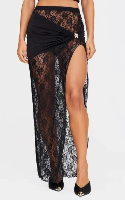 Skirt Overlay Detail Lace Maxi Skirt-PrettyLittleThing Online