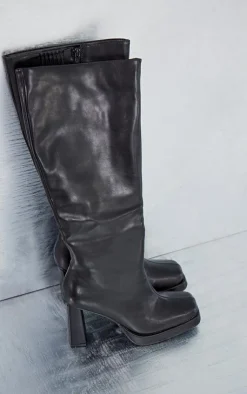 PrettyLittleThing Platforms*Slight Platform Block Heel Square Toe Knee Boots