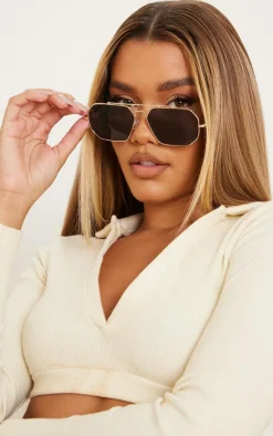 PrettyLittleThing Aviator Sunglasses*Slim Gold Hardware Aviator Sunglasses