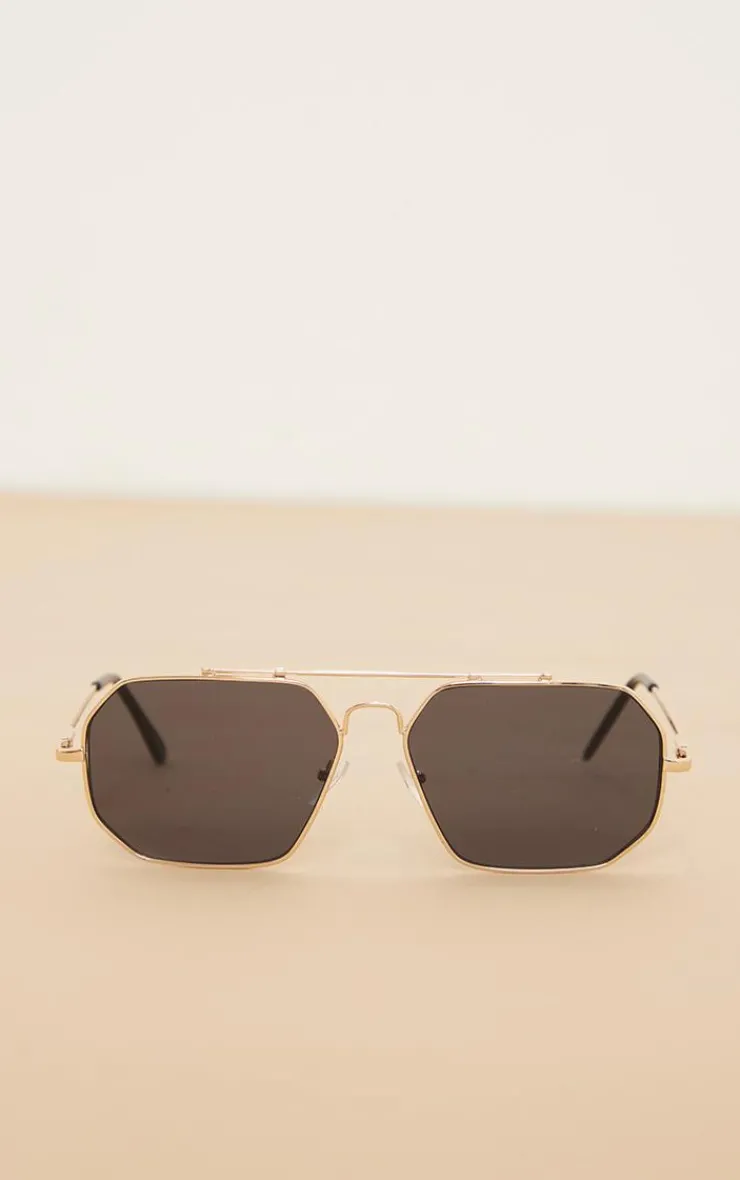 PrettyLittleThing Aviator Sunglasses*Slim Gold Hardware Aviator Sunglasses