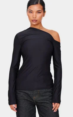 PrettyLittleThing Christmas Shop*Slinky Asymmetric Longline Top