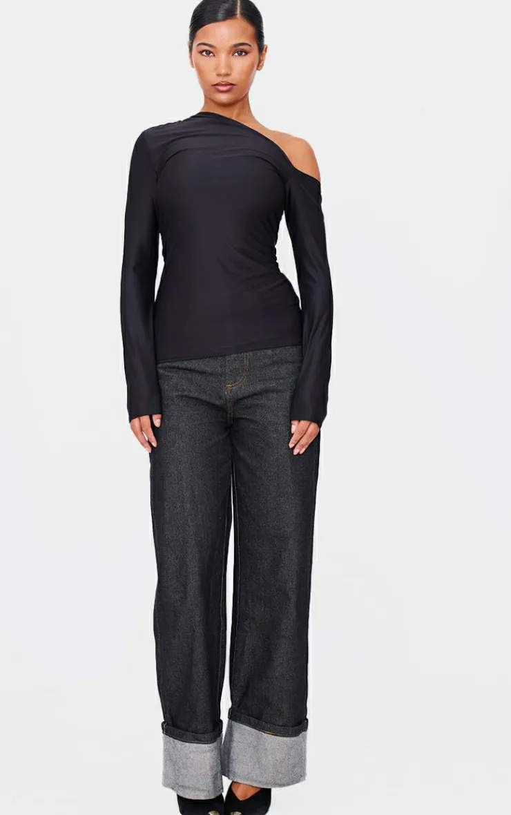 PrettyLittleThing Christmas Shop*Slinky Asymmetric Longline Top