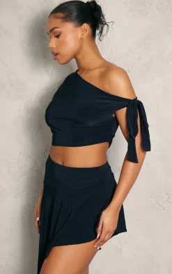 New PrettyLittleThing Slinky Asymmetrical Micro Mini Skirt Black