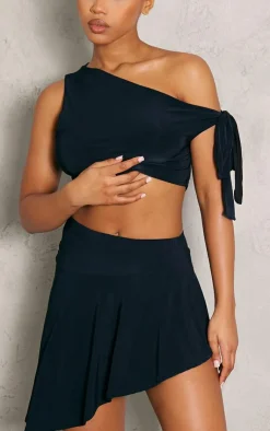 New PrettyLittleThing Slinky Asymmetrical Micro Mini Skirt Black