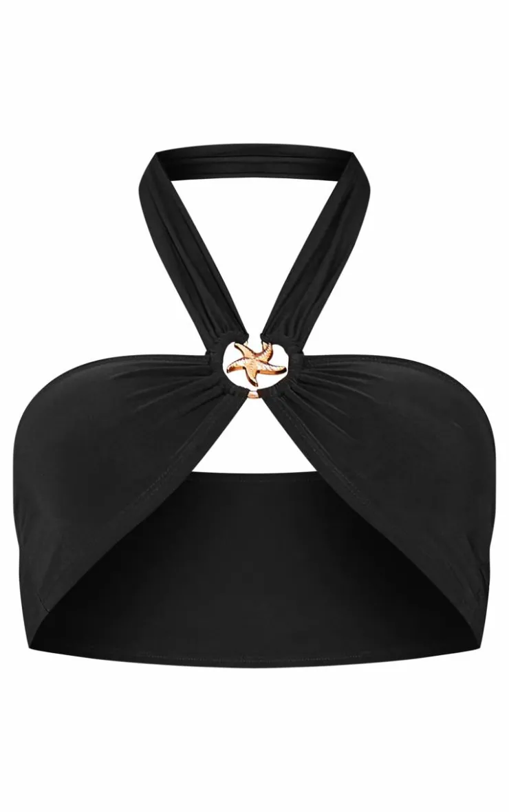 Discount PrettyLittleThing Slinky Bardot Starfish Crop Top Black