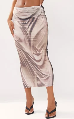 PrettyLittleThing Slinky Body Print Midaxi Skirt Black