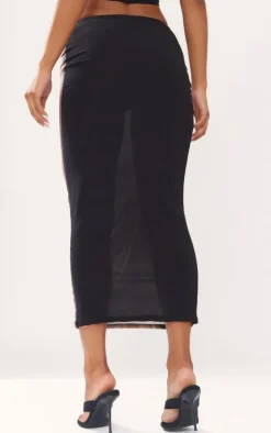 PrettyLittleThing Slinky Body Print Midaxi Skirt Black