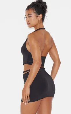 New PrettyLittleThing Slinky Braided Strap Detail Top Black