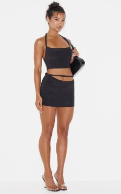 New PrettyLittleThing Slinky Braided Strap Detail Top Black