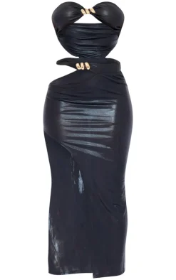 Slinky Cut Out Hammered Trim Midi Dress-PrettyLittleThing