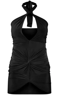 Slinky Cut Out Knot Detail Halter Bodycon Dress-PrettyLittleThing Discount