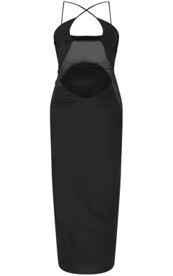 Slinky Cut Out Mesh Cup Halter Detail Maxi Dress-PrettyLittleThing Sale