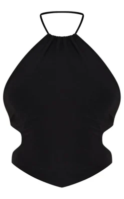 Sale PrettyLittleThing Slinky Cut Out Strappy Back Top Black