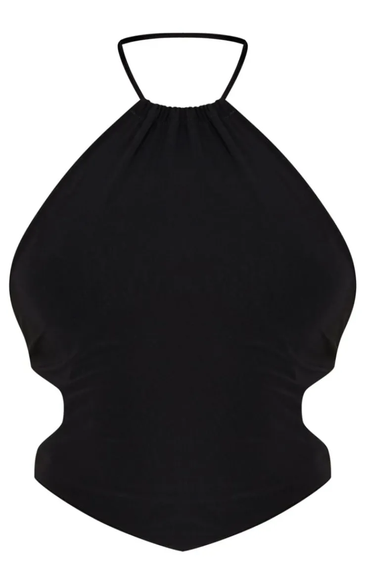 Sale PrettyLittleThing Slinky Cut Out Strappy Back Top Black