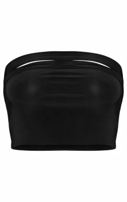 Sale PrettyLittleThing Slinky Cutout Crop Top Black