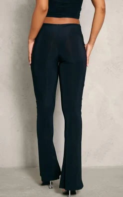 Discount PrettyLittleThing Slinky Cutout Foldover Skinny Flare Pants Black