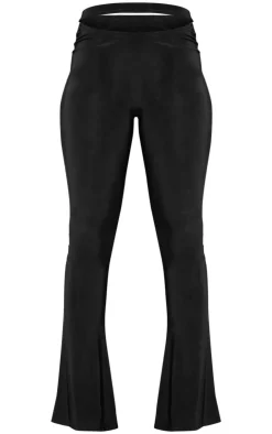 Discount PrettyLittleThing Slinky Cutout Foldover Skinny Flare Pants Black