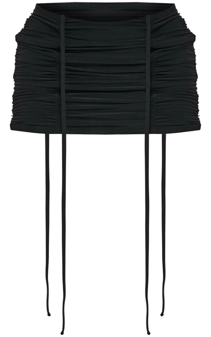 Black Slinky Double Ruched Mini Skirt
