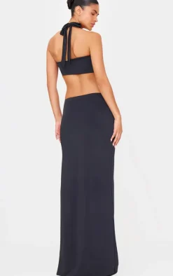 Slinky Extreme Cut Out Ring Detail Cross Neck Maxi Dress-PrettyLittleThing Clearance