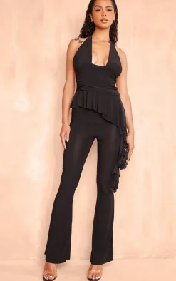 PrettyLittleThing Slinky Flared Skinny Pants Black