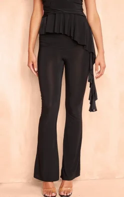 PrettyLittleThing Slinky Flared Skinny Pants Black