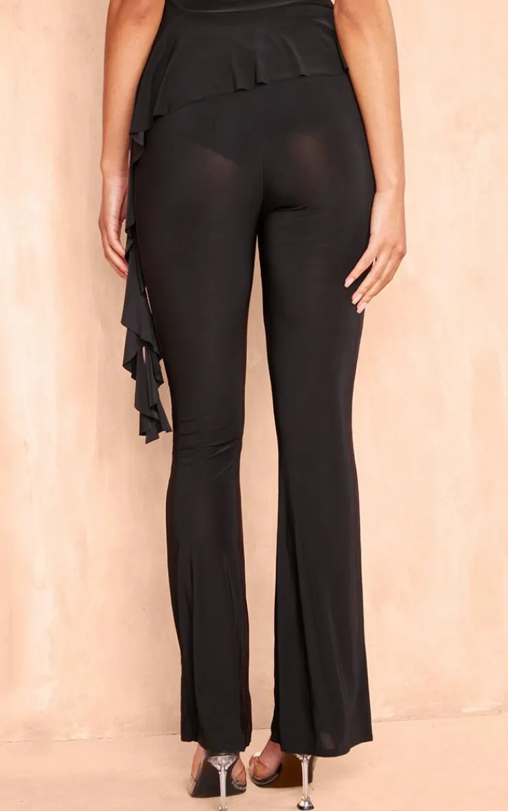PrettyLittleThing Slinky Flared Skinny Pants Black