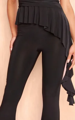PrettyLittleThing Slinky Flared Skinny Pants Black
